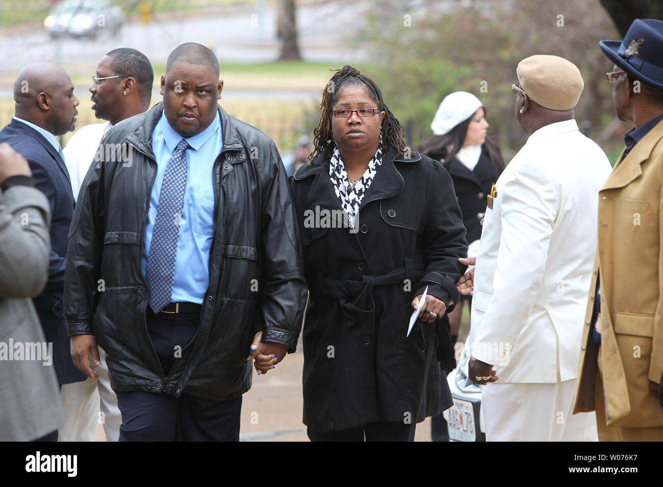 Relatives of Jerry Brown, Jr. arrive for his funeral at the Hopewell Missionary Baptist Church in St. Louis on December 15, 2012. The Dallas CowboysÕ practice squad nose tackle was killed in an Irving car accident on December 8, 2012 when his best friend and teammate Josh Brent hit a curb, flipping the vehicle.    UPI/Bill Greenblatt Stock Photo