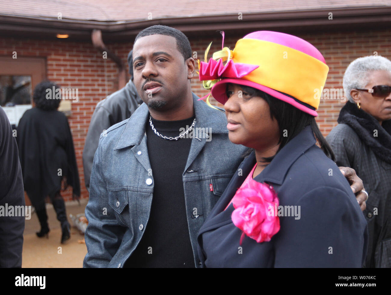 Family members wait outside for the start of the funeral for Jerry Brown, Jr. at the Hopewell Missionary Baptist Church in St. Louis on December 15, 2012. The Dallas CowboysÕ practice squad nose tackle was killed in an Irving car accident on December 8, 2012 when his best friend and teammate Josh Brent hit a curb, flipping the vehicle.    UPI/Bill Greenblatt Stock Photo