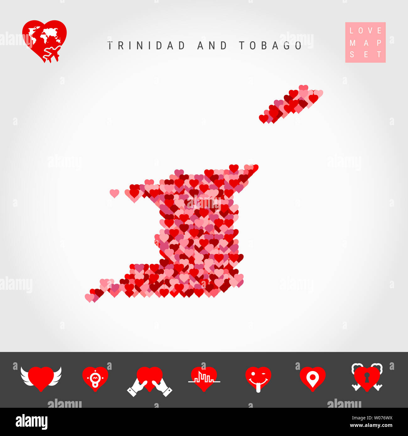 Red and Pink Hearts Pattern Map of Trinidad and Tobago Isolated on Grey ...