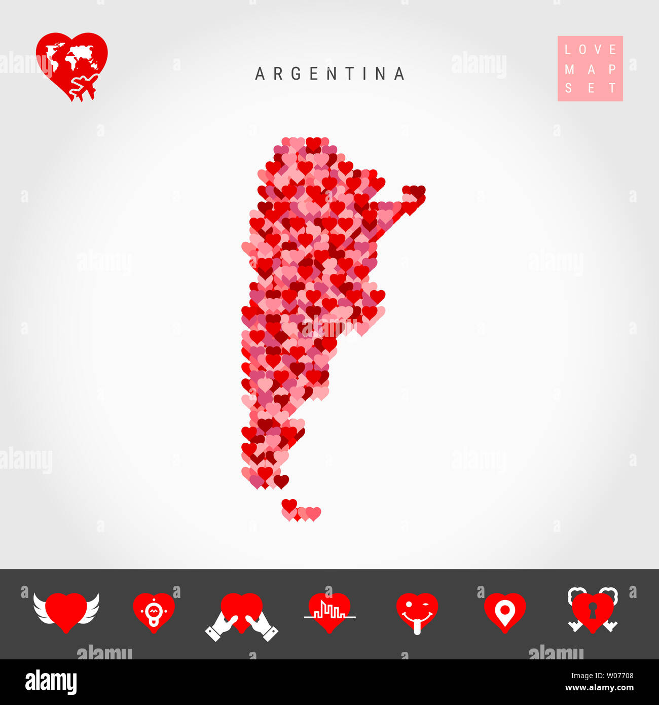 Red and Pink Hearts Pattern Map of Argentina Isolated on Grey ...