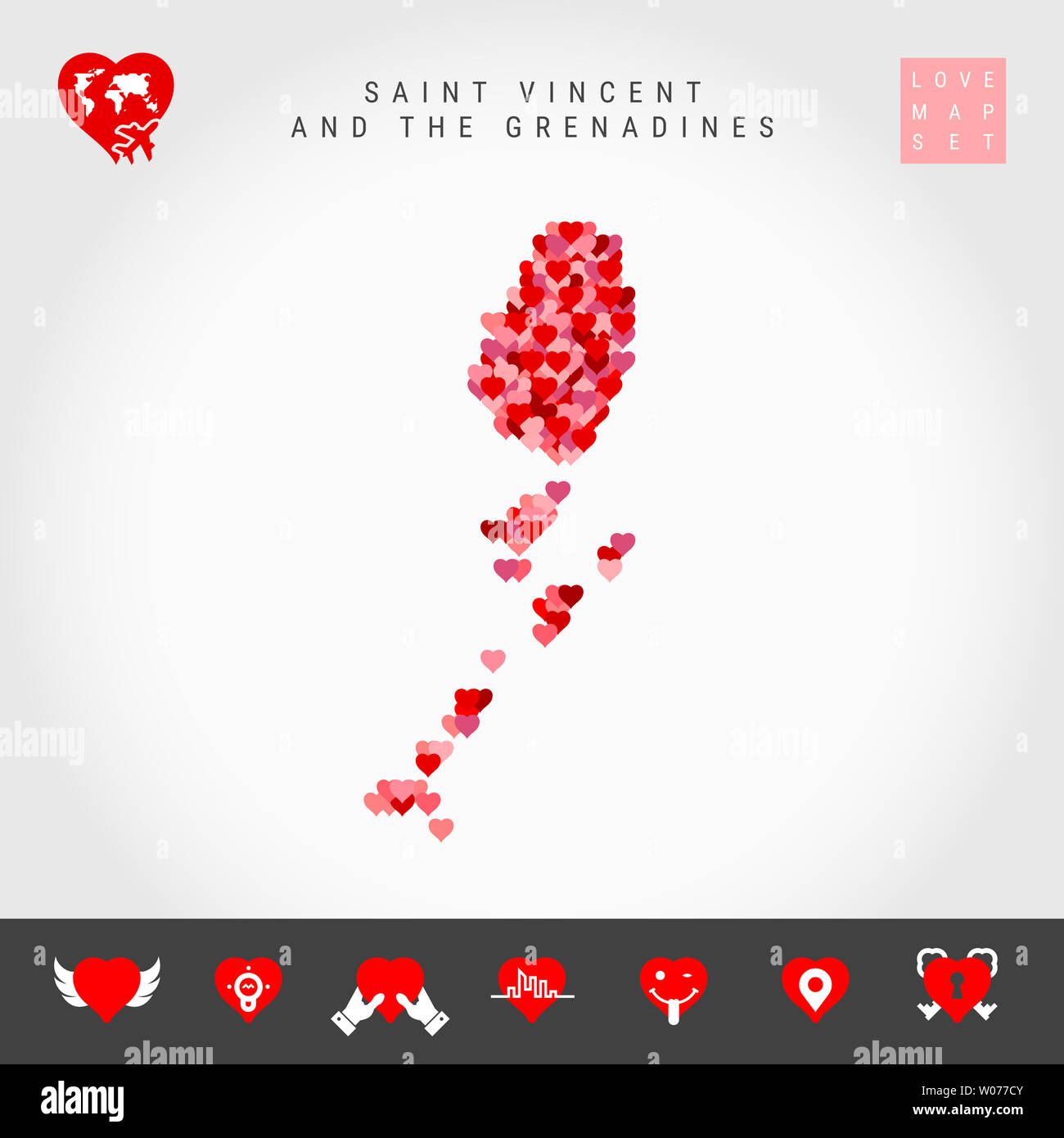 Red and Pink Hearts Pattern Map Isolated on Grey Background. Love Icon ...
