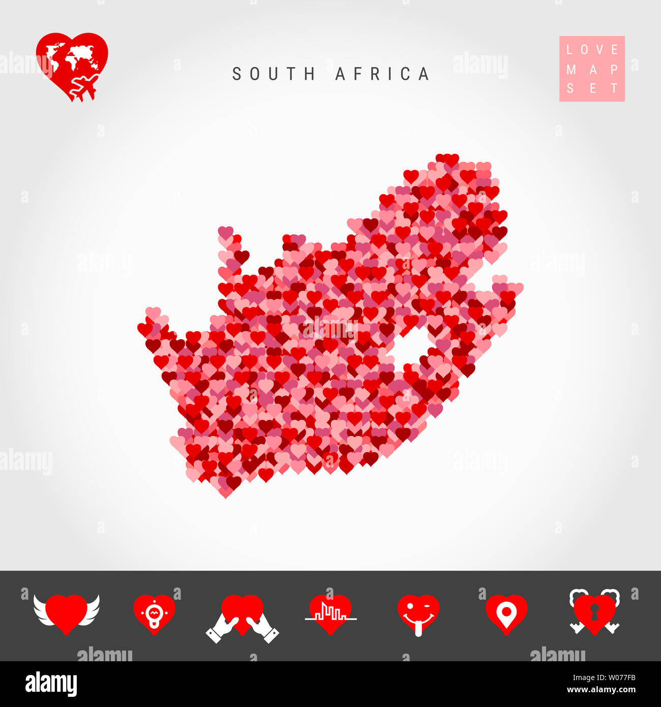 Red and Pink Hearts Pattern Map of South Africa Isolated on Grey ...