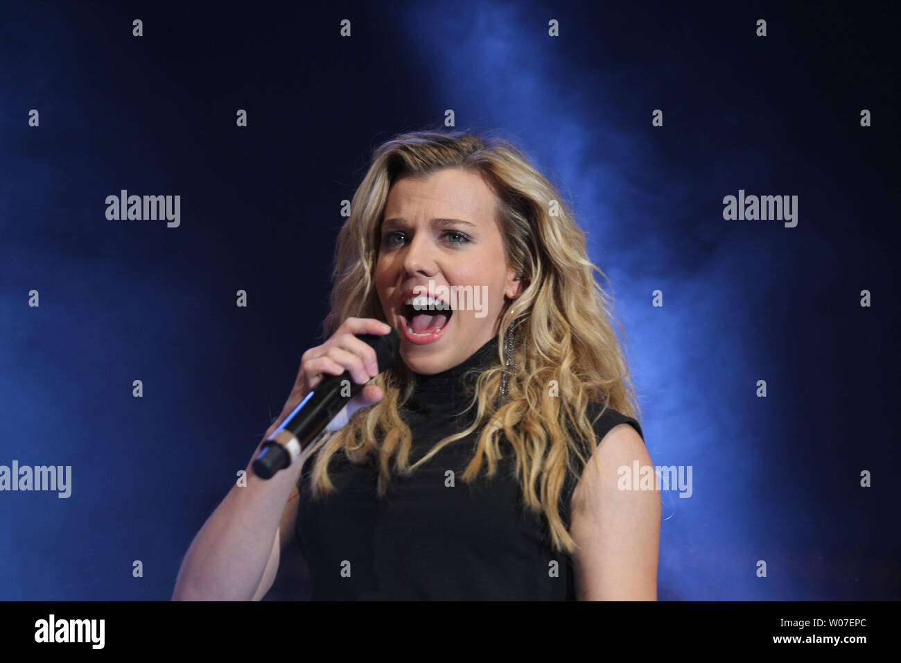 Kimberly Perry of the Band Perry has fun performing on stage during the V.P. Fair in St. Louis on July 3, 2014. UPI/Bill Greenblatt Stock Photo