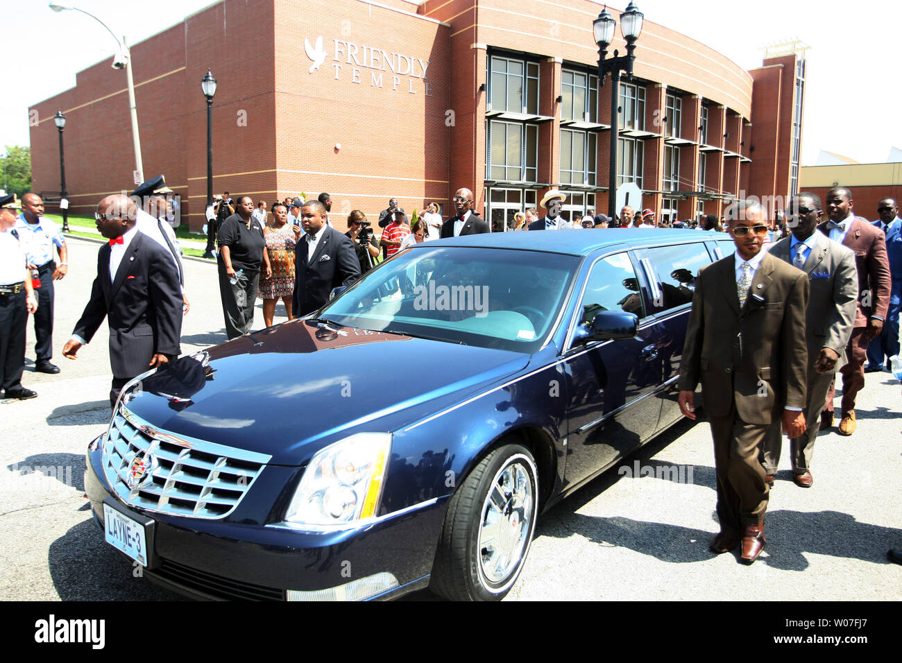 The family of Michael Brown Jr. leaves his funeral service at the Friendly Temple Missionary Baptist Church in St. Louis on August 25, 2014. Brown gained attention after being shot by a white Ferguson, Missouri police officer on August 9 and was unarmed. The shooting led to several nights of looting, arrests and heavy police presence.   UPI/Bill Greenblatt Stock Photo