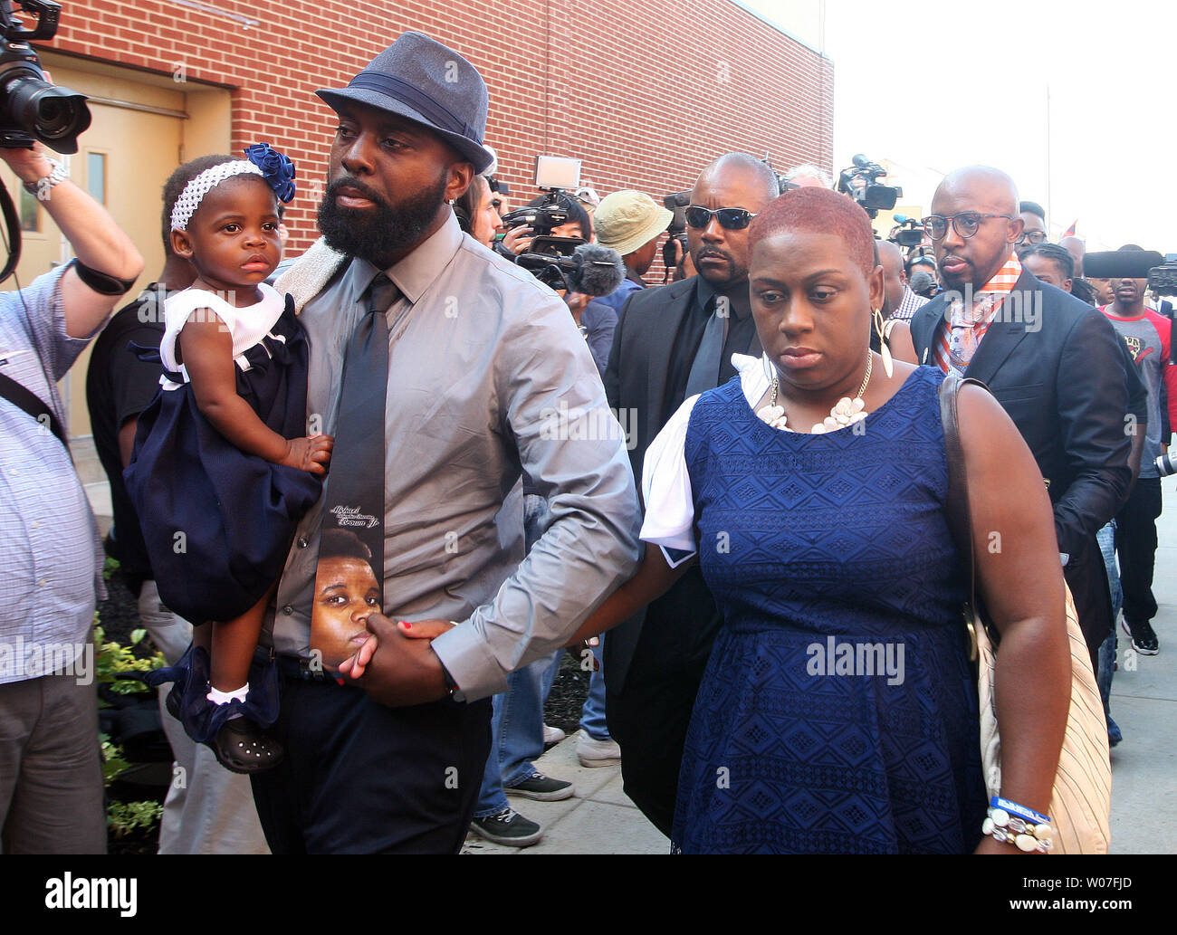 Michael Brown Sr. arrives at the Friendly Temple Missionary Baptist Church for the funeral of his son Michael Brown in St. Louis on August 25, 2014. Brown gained attention after being shot by a white Ferguson, Missouri police officer on August 9 and was unarmed. The shooting led to several nights of looting, arrests and heavy police presence.   UPI/Bill Greenblatt Stock Photo