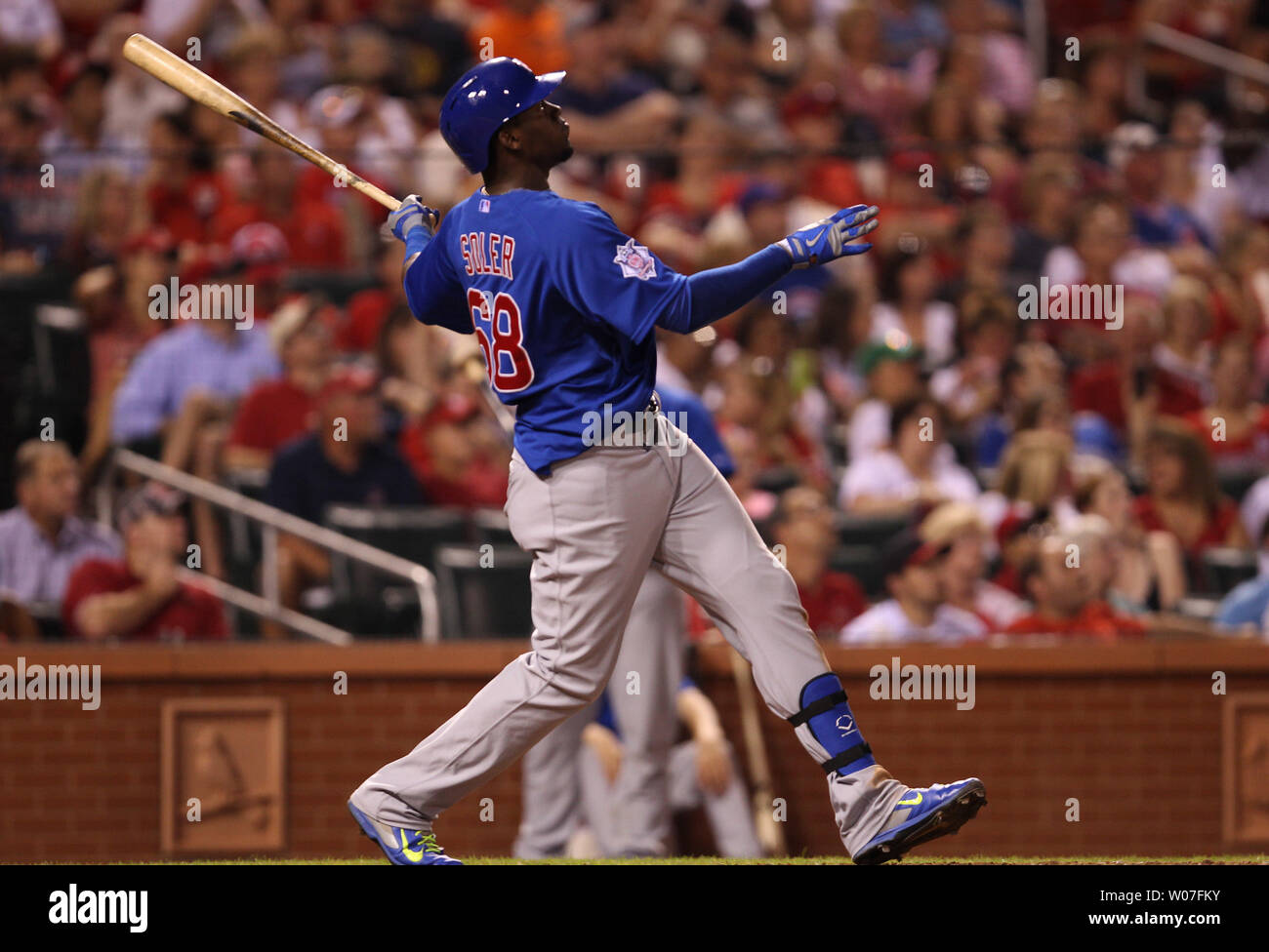 Chicago Cubs Jorge Soler swings, hitting a two run home run in the eighth  inning against the St. Louis Cardinals at Busch Stadium in St. Louis on  August 29, 2014. UPI/Bill Greenblatt