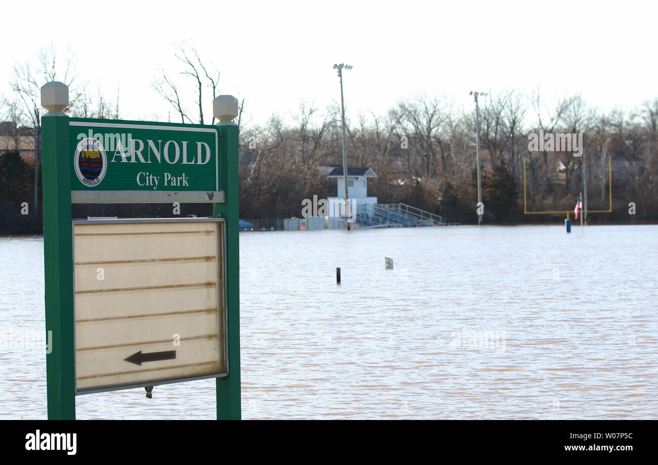 The Arnold City Park remains under water as flood water from the