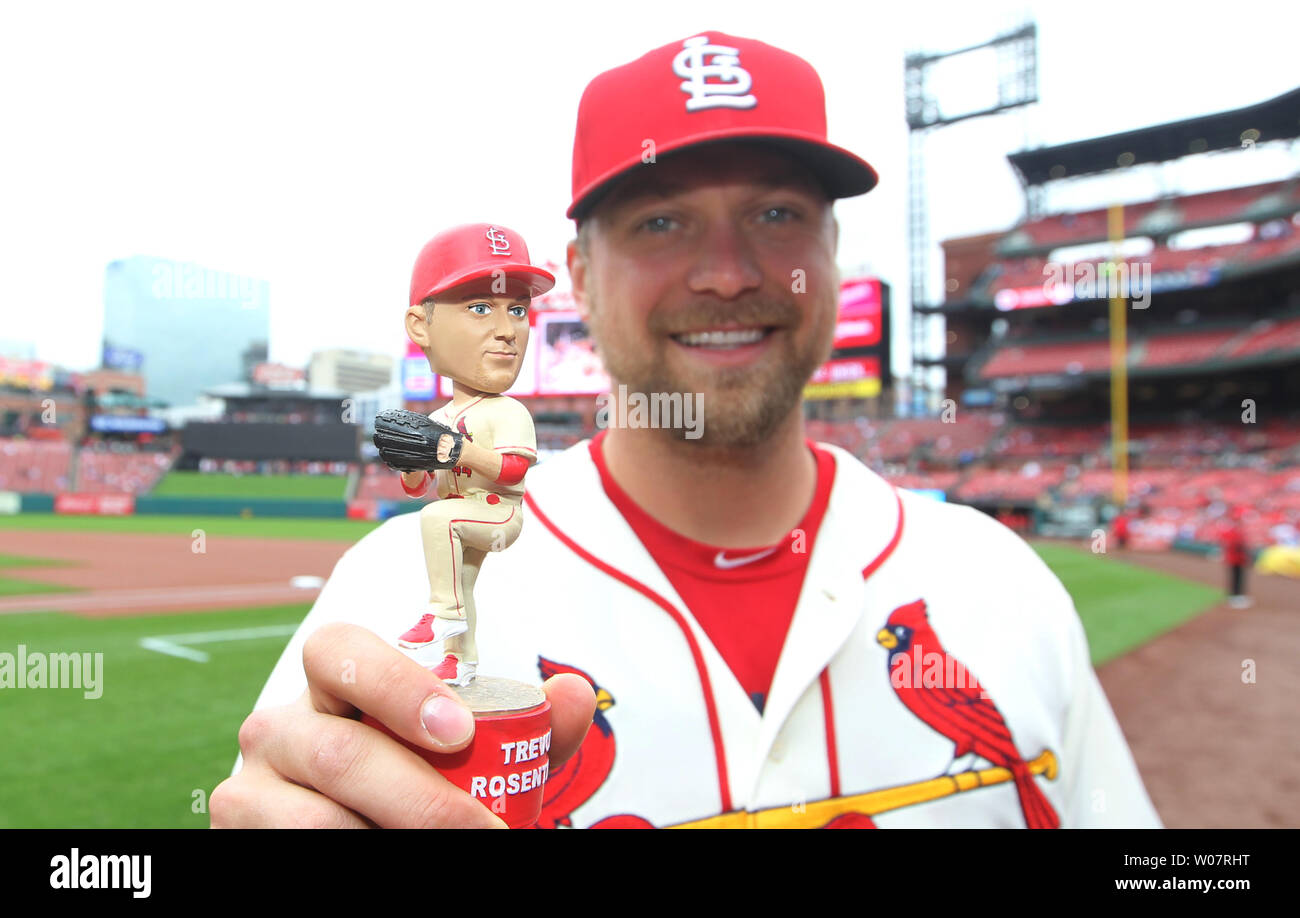 St. Louis Cardinals pitcher Trevor Rosenthal shows off his bobblehead on  Trevor Rosenthal Bobblehead Day, before a game against the Washington  Nationals at Busch Stadium in St. Louis on April 30, 2016.