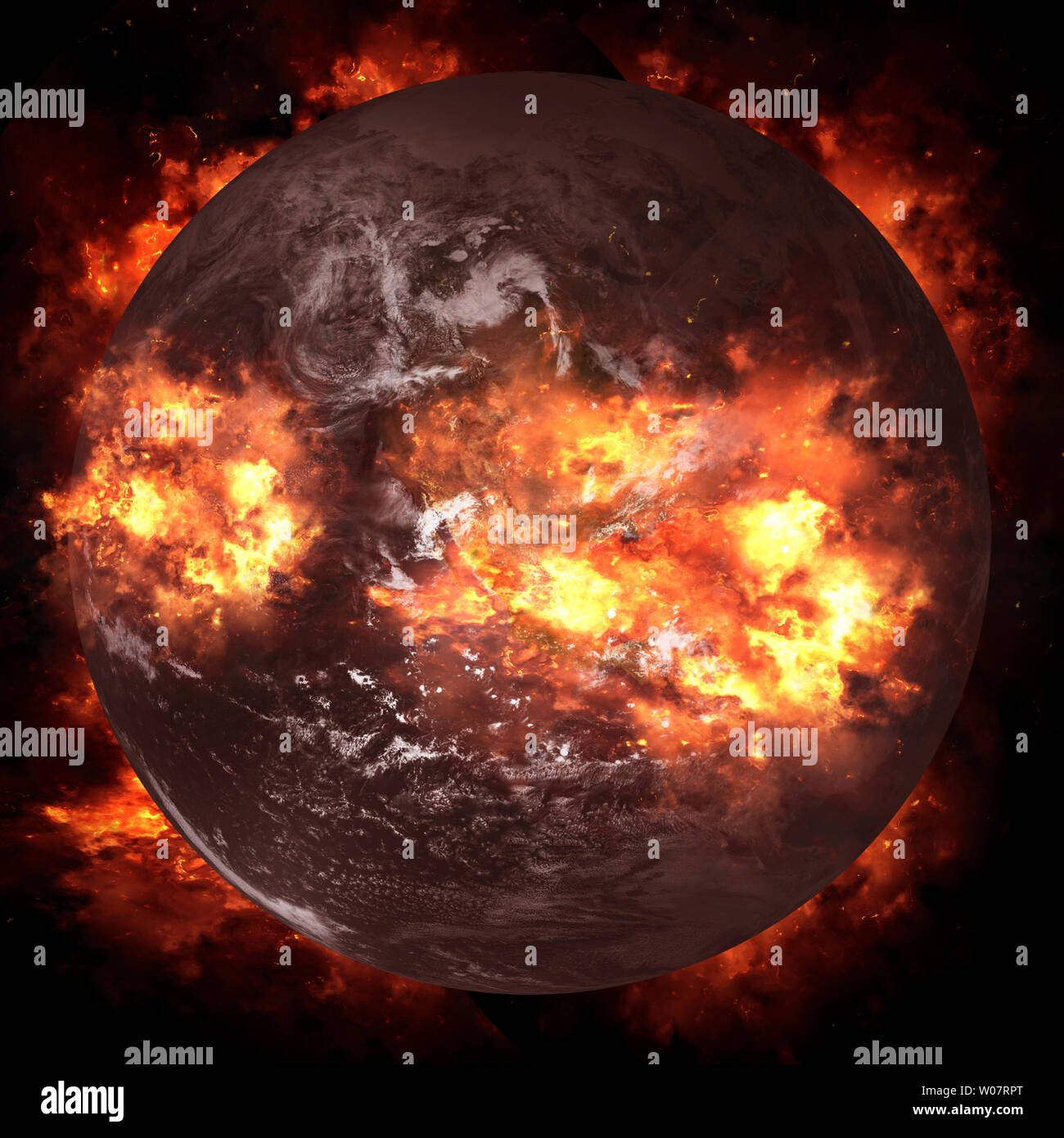earth in fire concept for extreme global warming danger Stock Photo