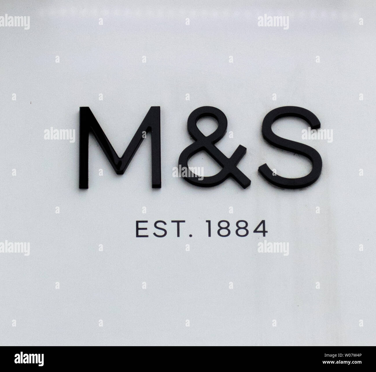 Marks and Spencer (M&S) logo sign in Colchester, Essex, UK Stock Photo