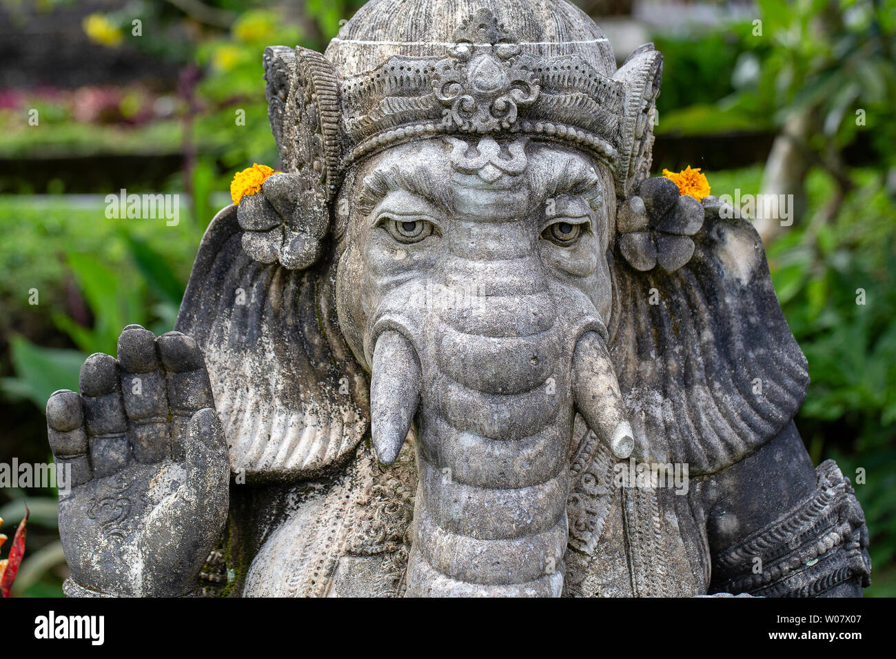 Statue of Lord Ganesha in Bali, Indonesia. Grey statue of an Elephant