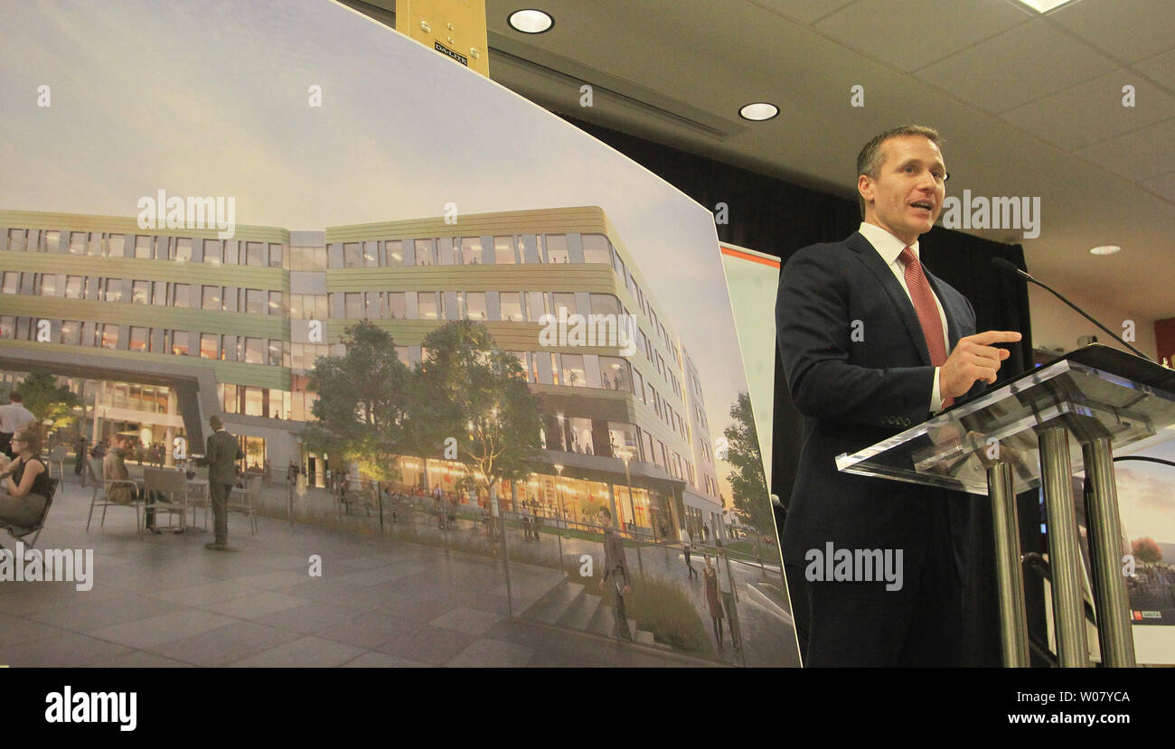Missouri Governor Eric Greitens makes his remarks after it was announced that Microsoft Corp. will open a new regional headquarters, bringing 150 new jobs, in St. Louis on March 8, 2017. Expected to open in 2018, the 29,000-square-foot facility will be located in the Cortex technology hub of west St. Louis. Photo by Bill Greenblatt/UPI Stock Photo