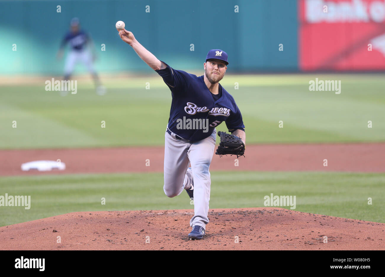 Milwaukee Brewers starting pitcher Jimmy Nelson delivers a pitch to the
