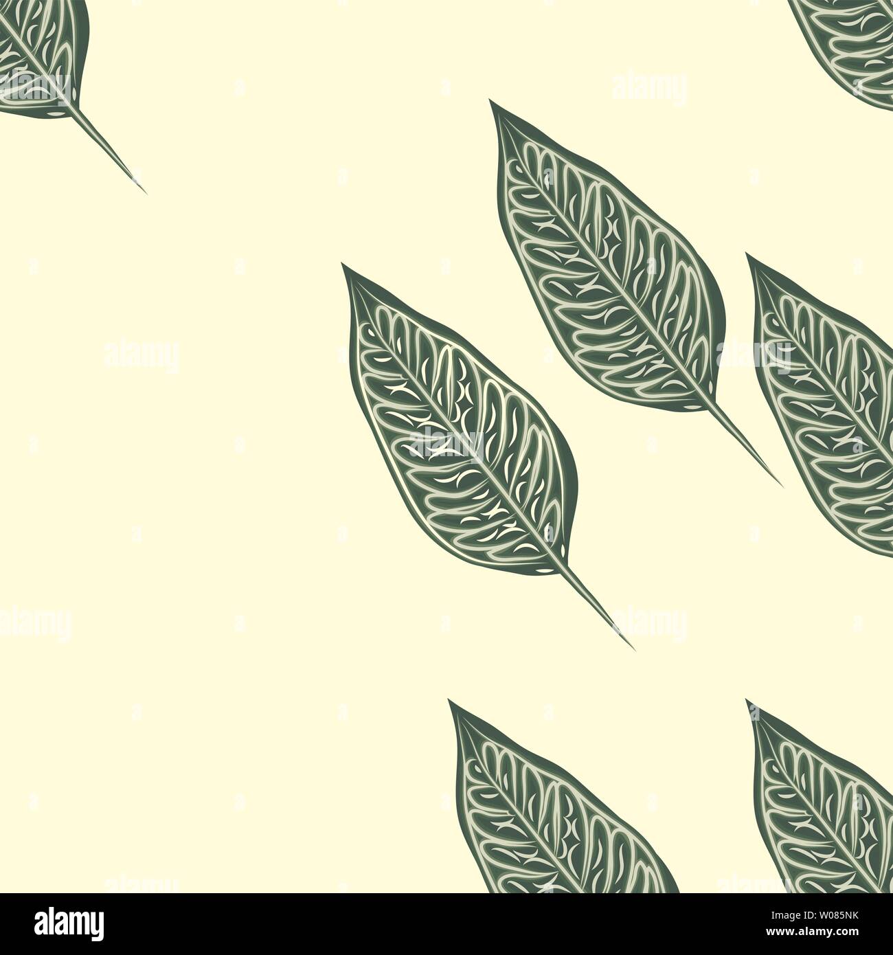 Seamless pattern, dark green, white and brown Ficus Elastica leaves on