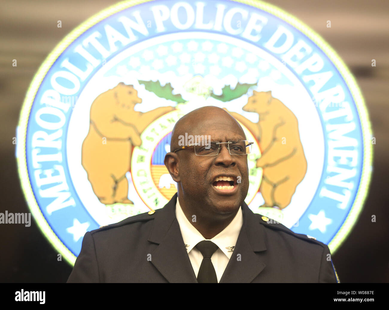 An angry St. Louis Metropolitian Police Chief John Hayden blasts St. Louis Circuit Attorney Kim Gardner about her comments in the recent shooting death of officer Katlyn Alix during a press conference in St. Louis on January 31, 2019. St. Louis Circuit Attorney Kim Gardner has brought multiple concerns to the media on how the department wrongly handled the initial investigation. Hayden said he called the press conference to clarify as much as he can surrounding the incident which occured on January 24, 2019, by a fellow St. Louis Police officer. Photo by Bill Greenblatt/UPI Stock Photo