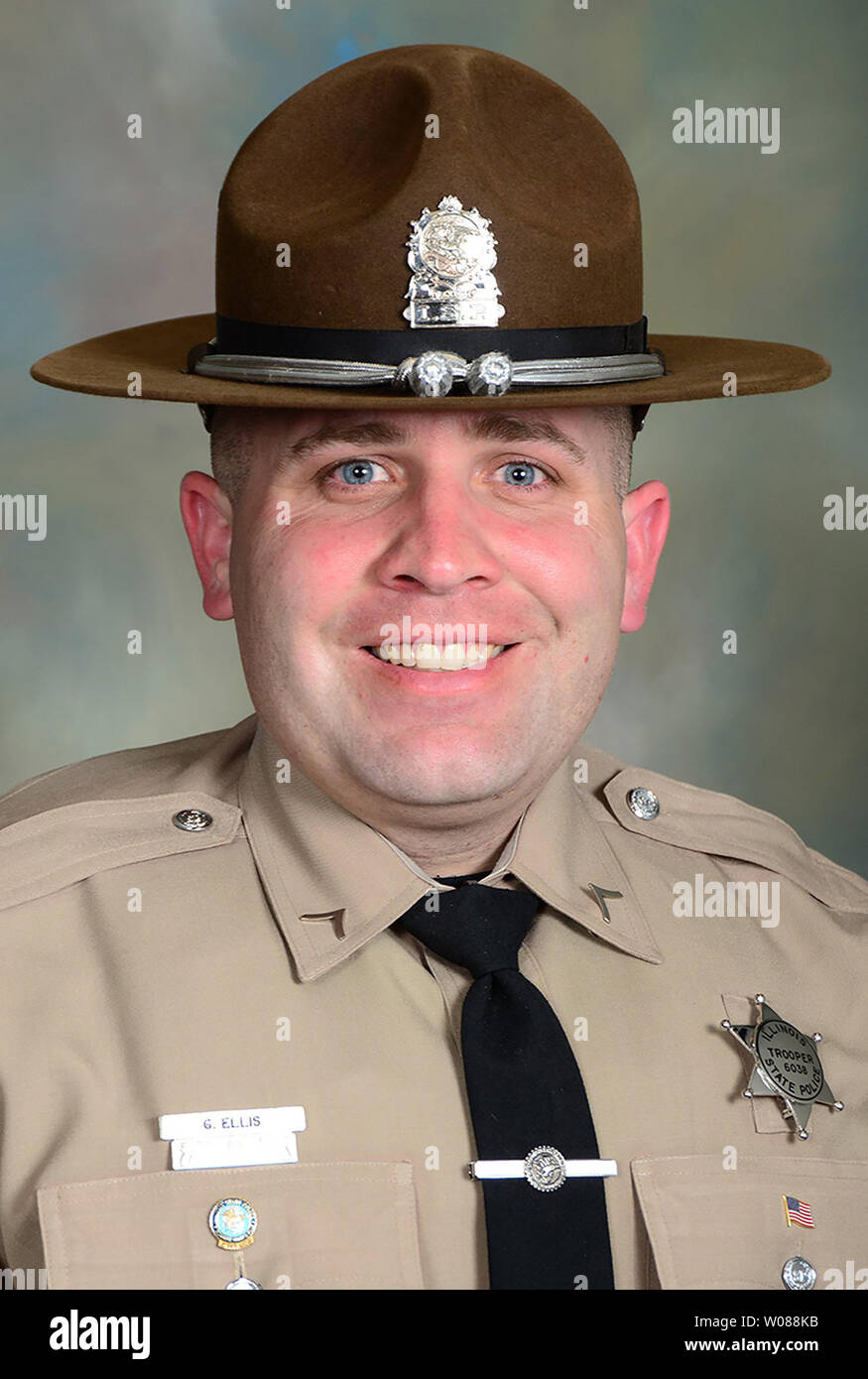 Trooper Gerald Ellis, 36, an 11-year veteran of the Illinois State Police, was killed after being hit head-on by a wrong-way driver traveling eastbound on I-94, near Libertyville, Illinois on March 30, 2019. The crash comes two days after Trooper Brooke Jones-Story was struck and killed by a semitrailer near Rockford, Illinois. Ellis is the third trooper to die in an accident in 2019, and the 16th trooper to be hit, usually on the side of the road, this year.  Photo by Illinois State Police/UPI Stock Photo