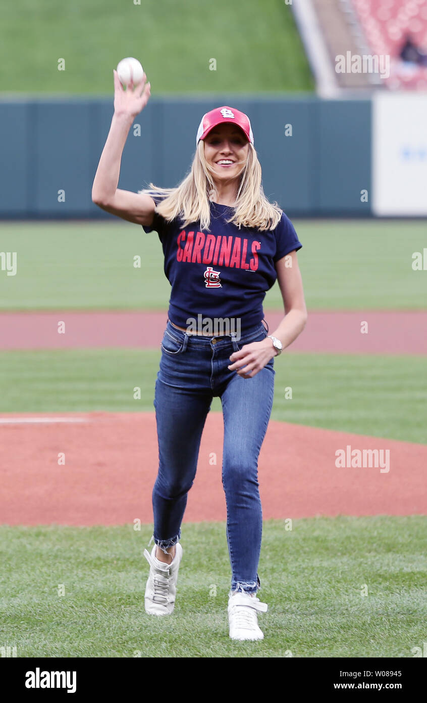 2008 Olympic All Around Champion Nastia Liukin Throws A Ceremonial First Pitch Before The Milwaukee Brewers St Louis Cardinals Baseball Game At Busch Stadium In St Louis On April 23 2019 Today St