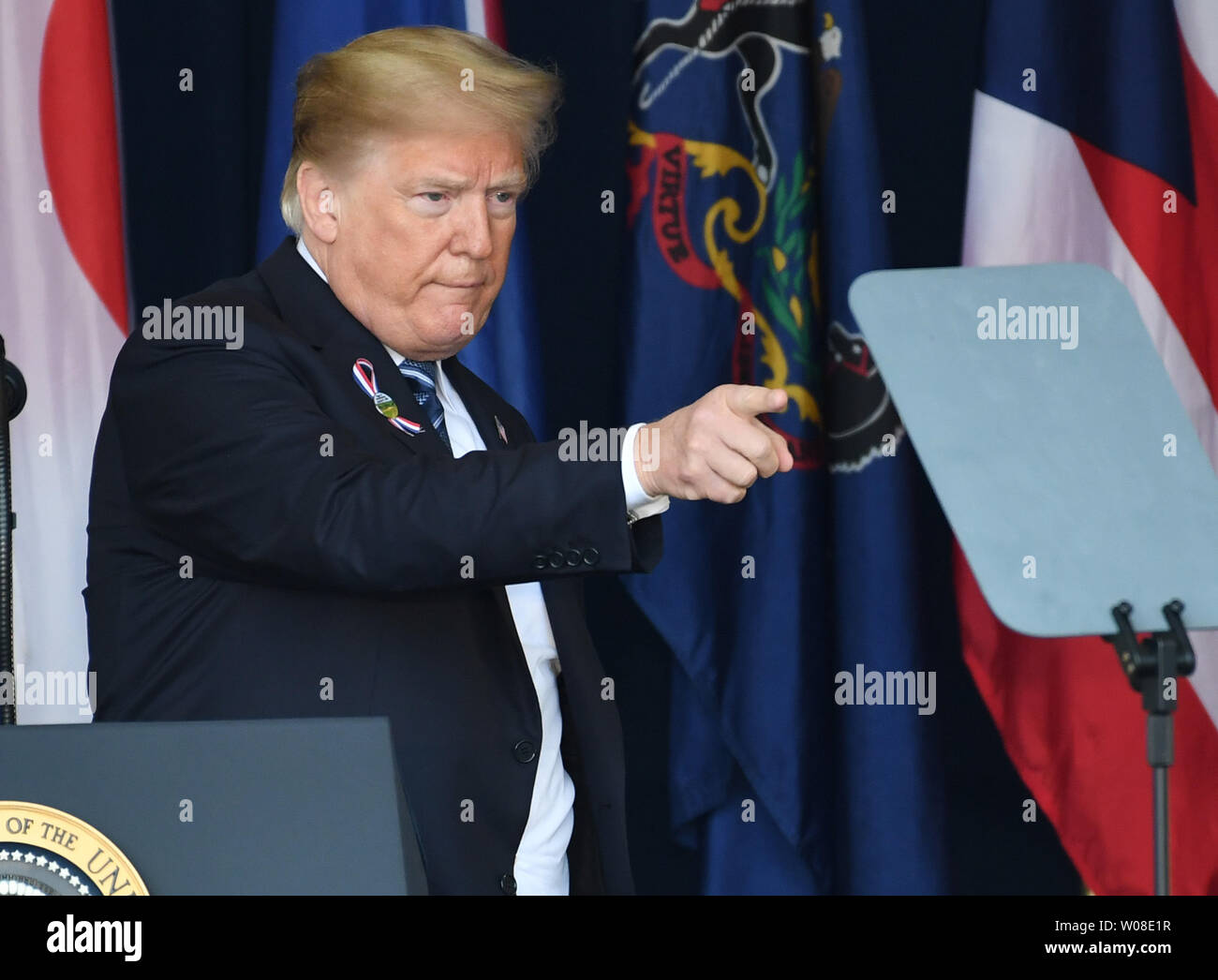 President Donald Trump speaks at a ceremony marking the 17th anniversary of 9/11 at the Flight 93 National Memorial in Shanksville, Pennsylvania on Tuesday, September 11, 2018. Flight 93 crashed during the September 11, 2001 terrorist attacks.         Photo by Pat Benic/UPI Stock Photo