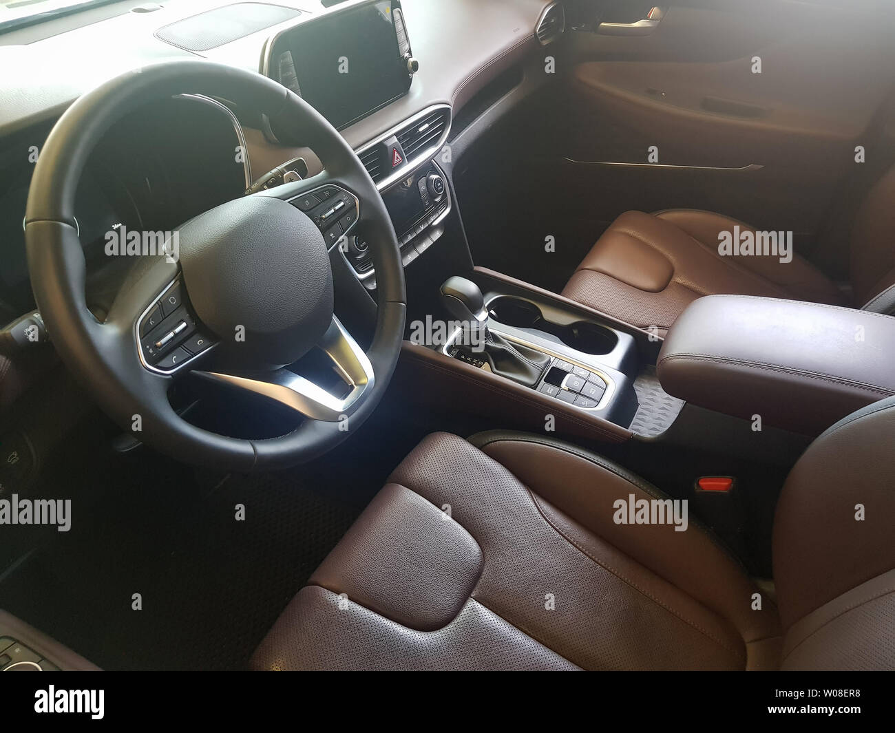 Brown leather interior car expensive background Stock Photo