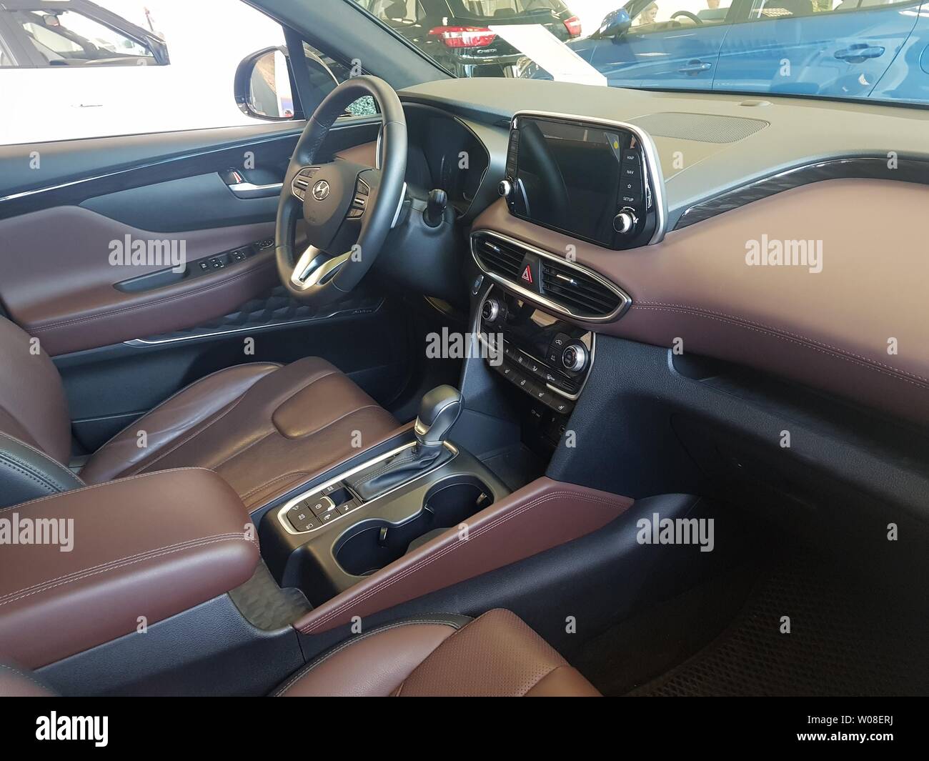 Brown leather interior car expensive background Stock Photo