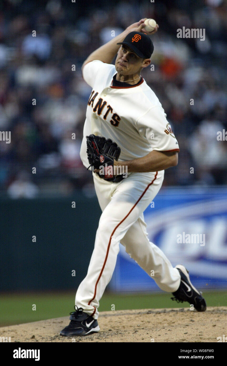 San Francisco Giants Jamey Wright throws against the San Diego Padres at AT&T Park in San Francisco on May 1, 2006.  (UPI Photo/Bruce Gordon)) Stock Photo