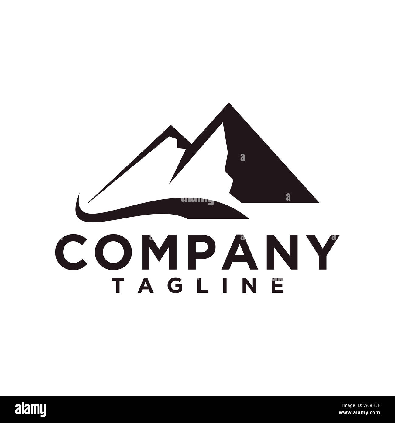 Mountain or hill or Peak logo design vector. Camp or adventure icon, Landscape symbol and can be used for travel and tourist brands. Minimalist style Stock Photo