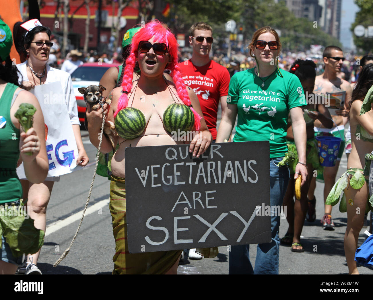 Participants parade up Market Street during the Gay Pride celebration in San Francisco on June 28, 2009.    (UPI Photo/Terry Schmitt) Stock Photo