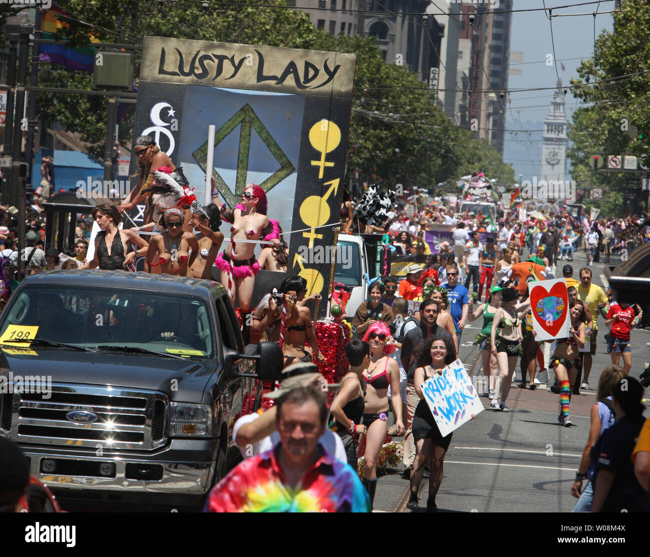 Participants parade up Market Street during the Gay Pride celebration in San Francisco on June 28, 2009.    (UPI Photo/Terry Schmitt) Stock Photo