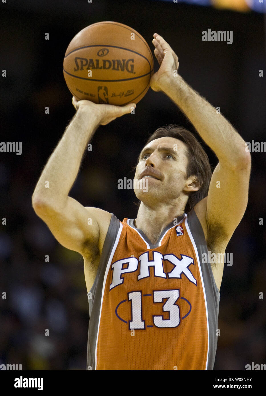 Phoenix Suns Steve Nash looks to the official for a foul in play against  the Golden State Warriors in the second quarter at Oracle Arena in Oakland,  California on February 4, 2009. (