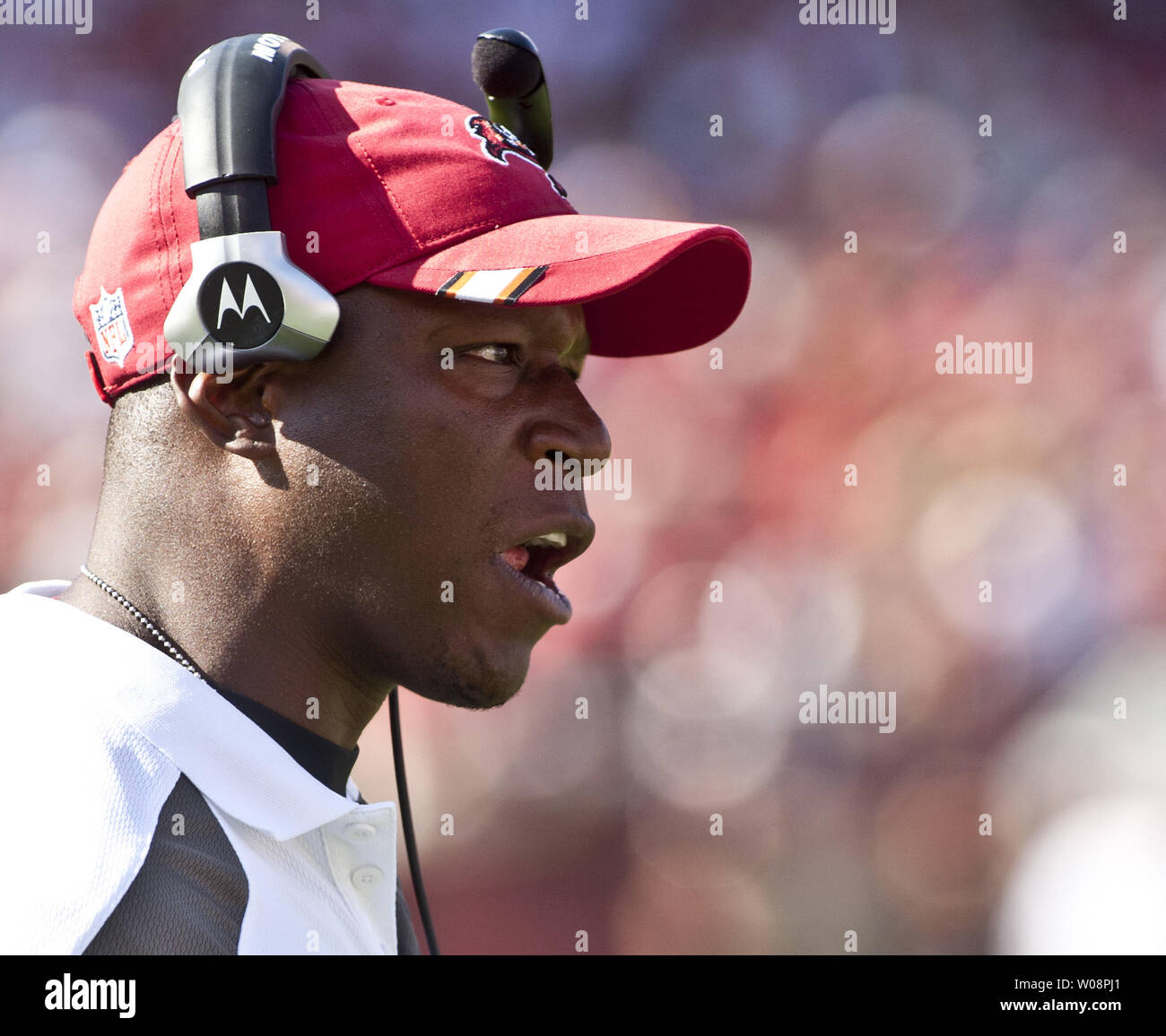 Tampa Bay Buccaneers Head Coach Raheem Morris watches his team lose to