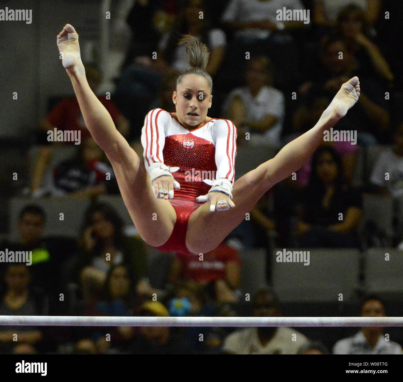 Jordyn Wieber performs on the uneven bars at the US Olympic trials in gymnastics at HP Pavilion