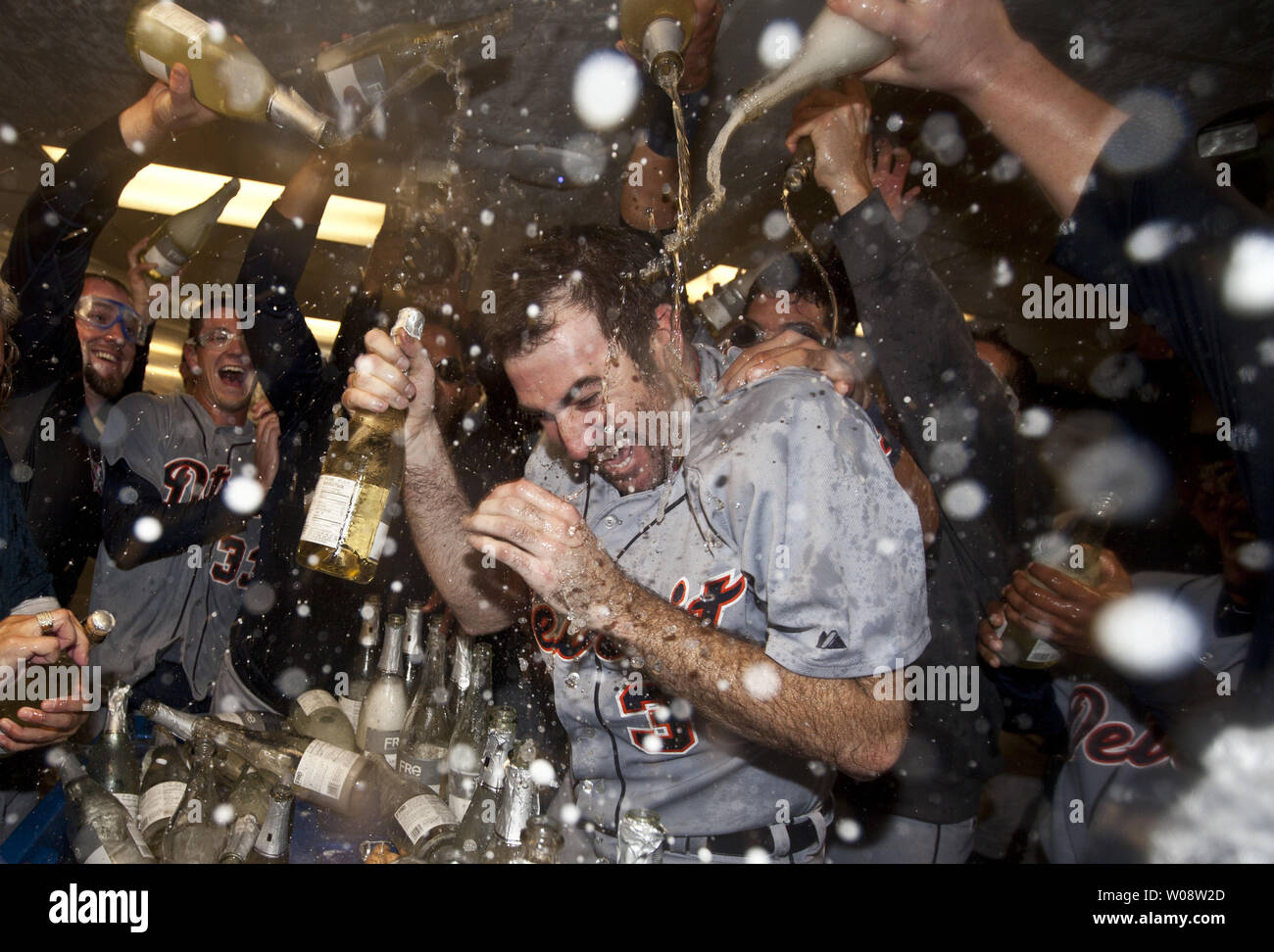 Detroit Tigers Justin Verlander Is Doused With Champagne In