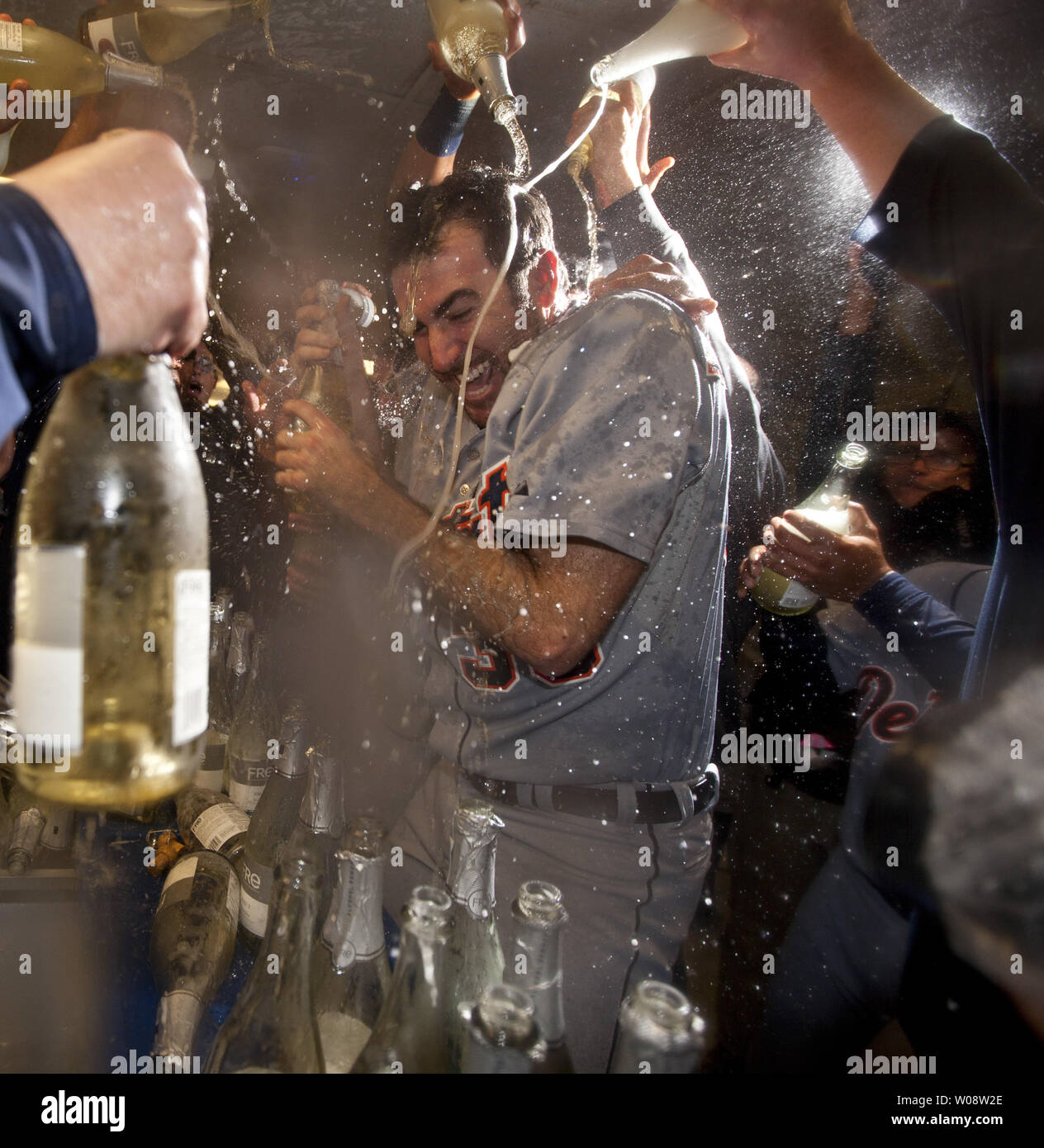Detroit Tigers Justin Verlander Is Doused With Champagne In