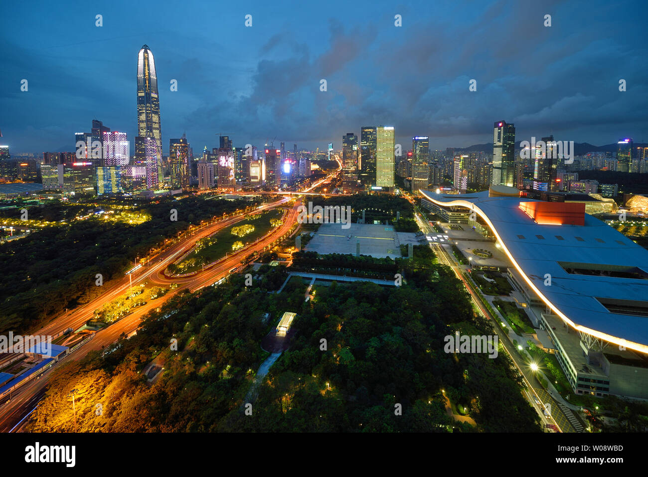 City Scenery Night Scenery in the Central District of Futian, Shenzhen Stock Photo
