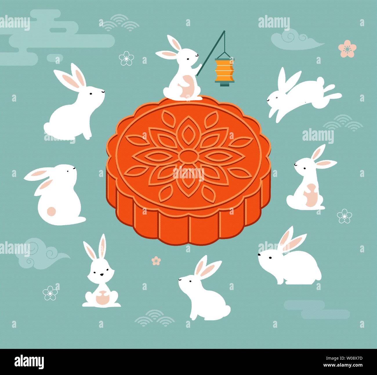 Mid Autumn Festival Chuseok Chinese Wording Translation Mid Autumn Vector Banner Background And Poster With Mooncake Rabbits And Full Moon Stock Vector Image Art Alamy
