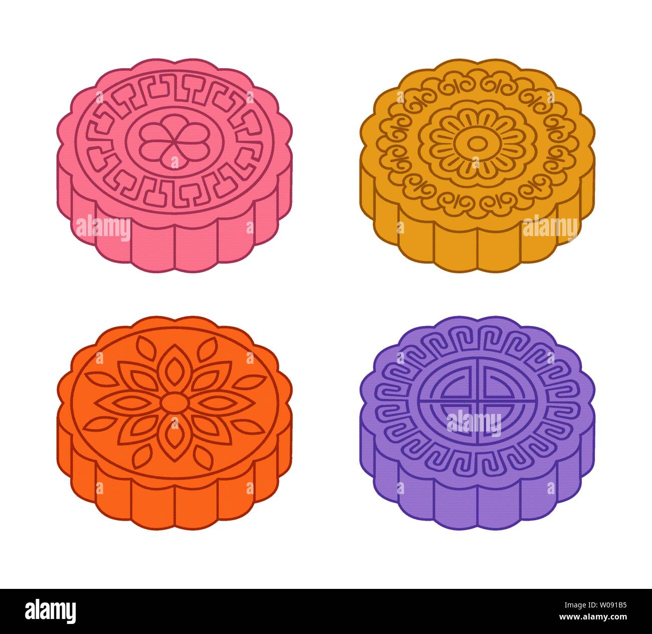 Colorful Mid Autumn Festival Mooncakes Designs Vector Illustration Stock Vector Image Art Alamy