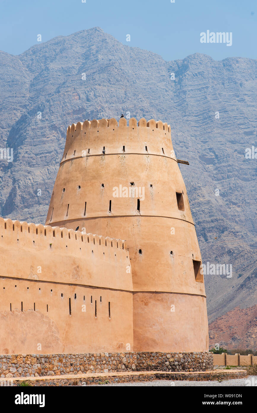 Bukha fort near Khasab in Musandam Oman surrounded by rocks and scenery Stock Photo