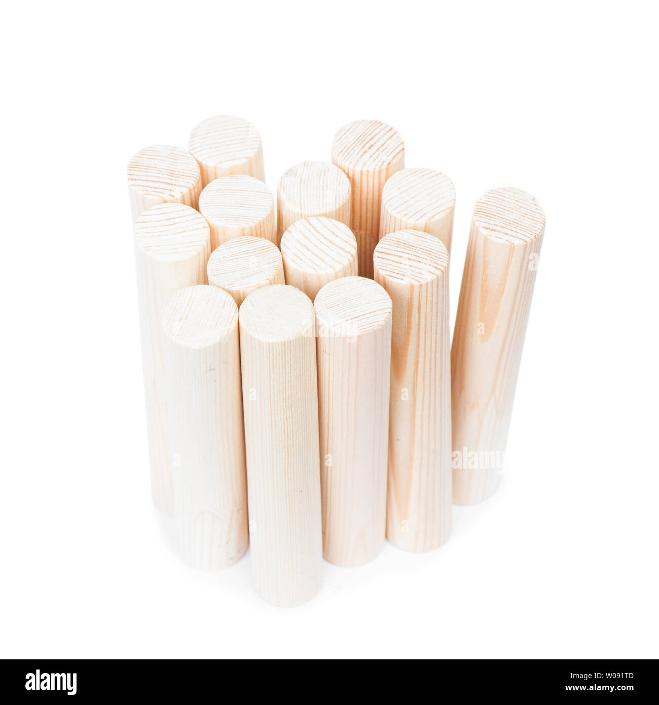 Heap of decorative wooden logs isolated on white background Stock Photo