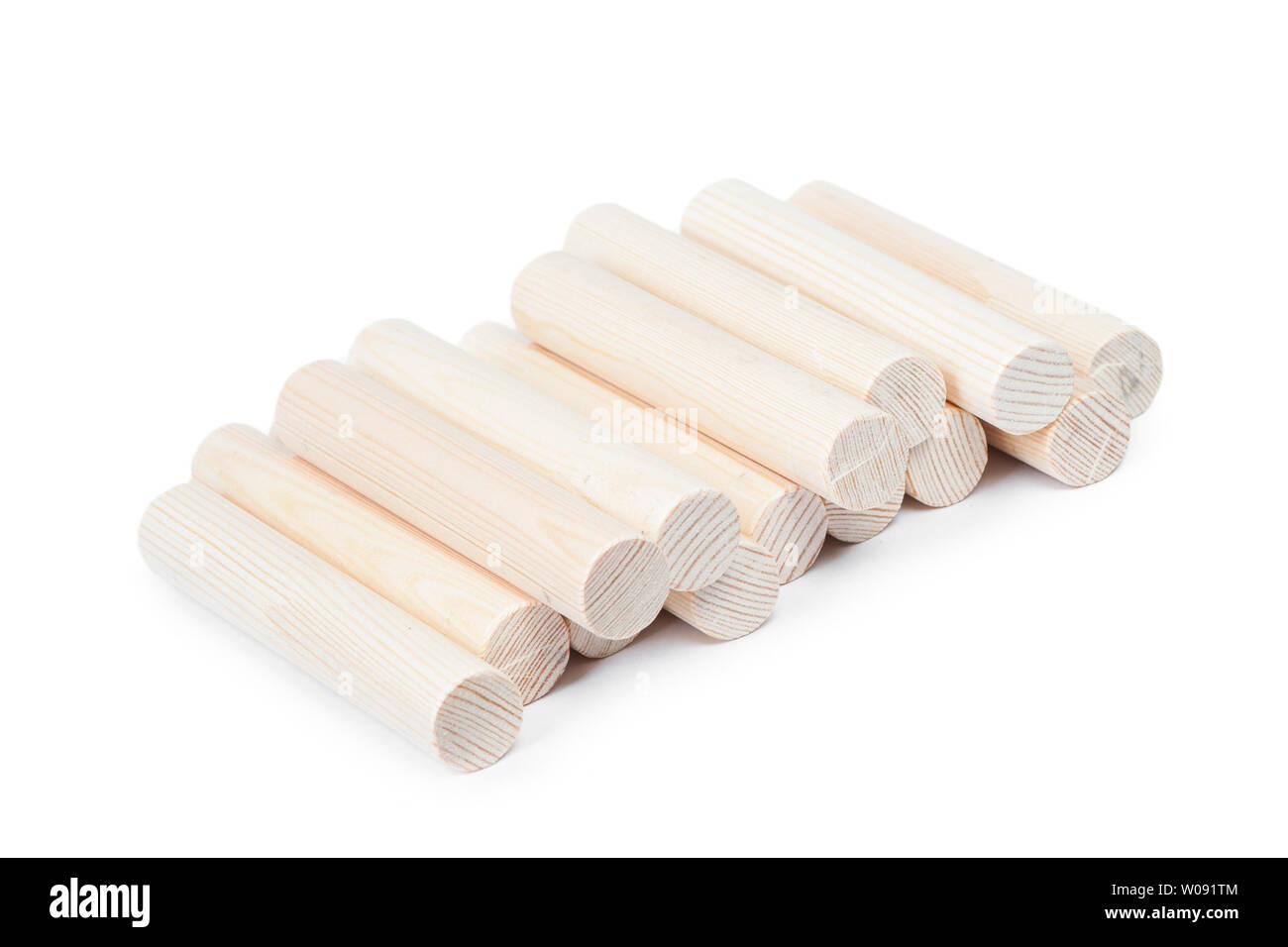 Heap of decorative wooden logs isolated on white background Stock Photo