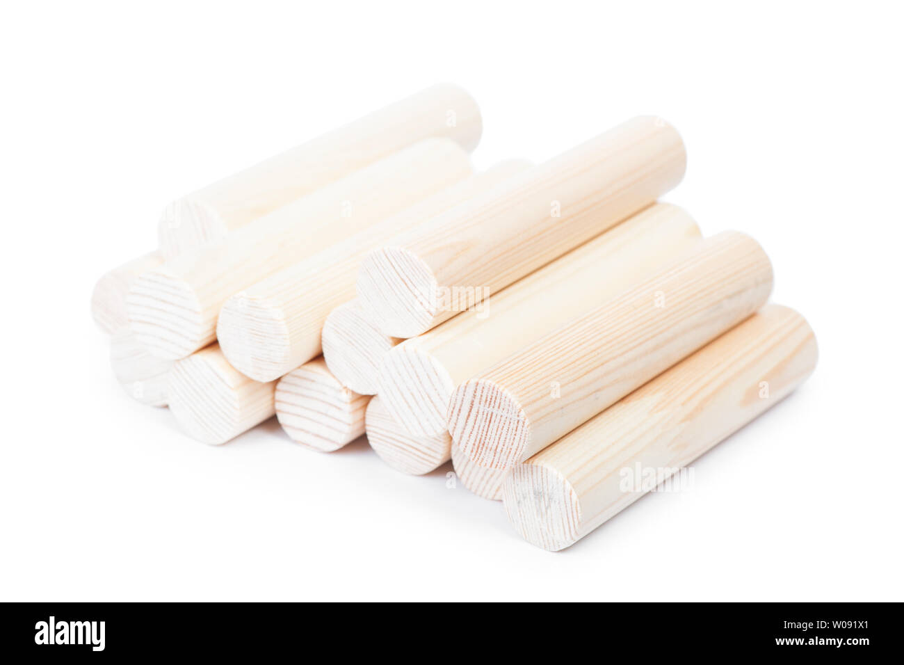 Heap of decorative wooden logs isolated on white background Stock Photo