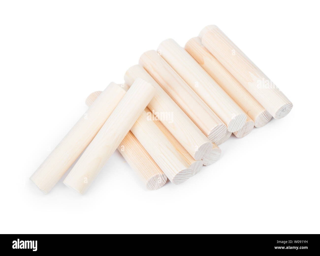 Heap of decorative wooden logs isolated on white background Stock Photo