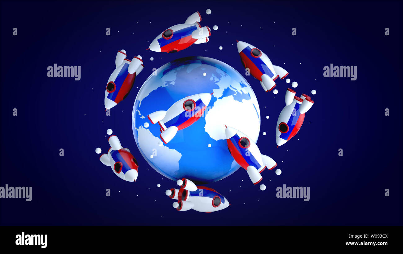 Rockets around the world - 3D Illustration Stock Photo - Alamy