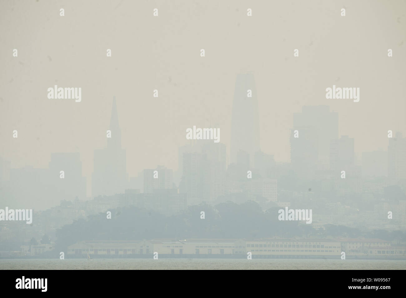 San Francisco is barely visible from the scenic view spot in Sausalito