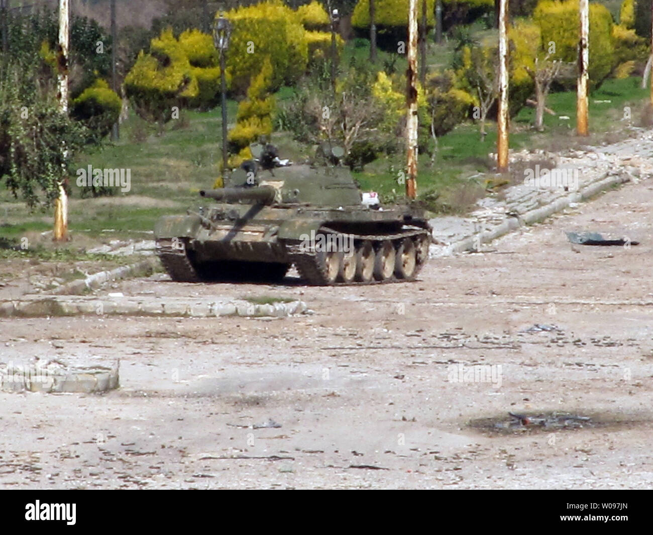 A Syrian tank is seen in Bab Amro near the city of Homs, Syria on February 14, 2012. Syrian government forces renewed their assault on the rebellious city of Homs Tuesday in what activists described as the heaviest shelling in days, as the U.N. human rights chief raised fears of civil war. UPI Stock Photo