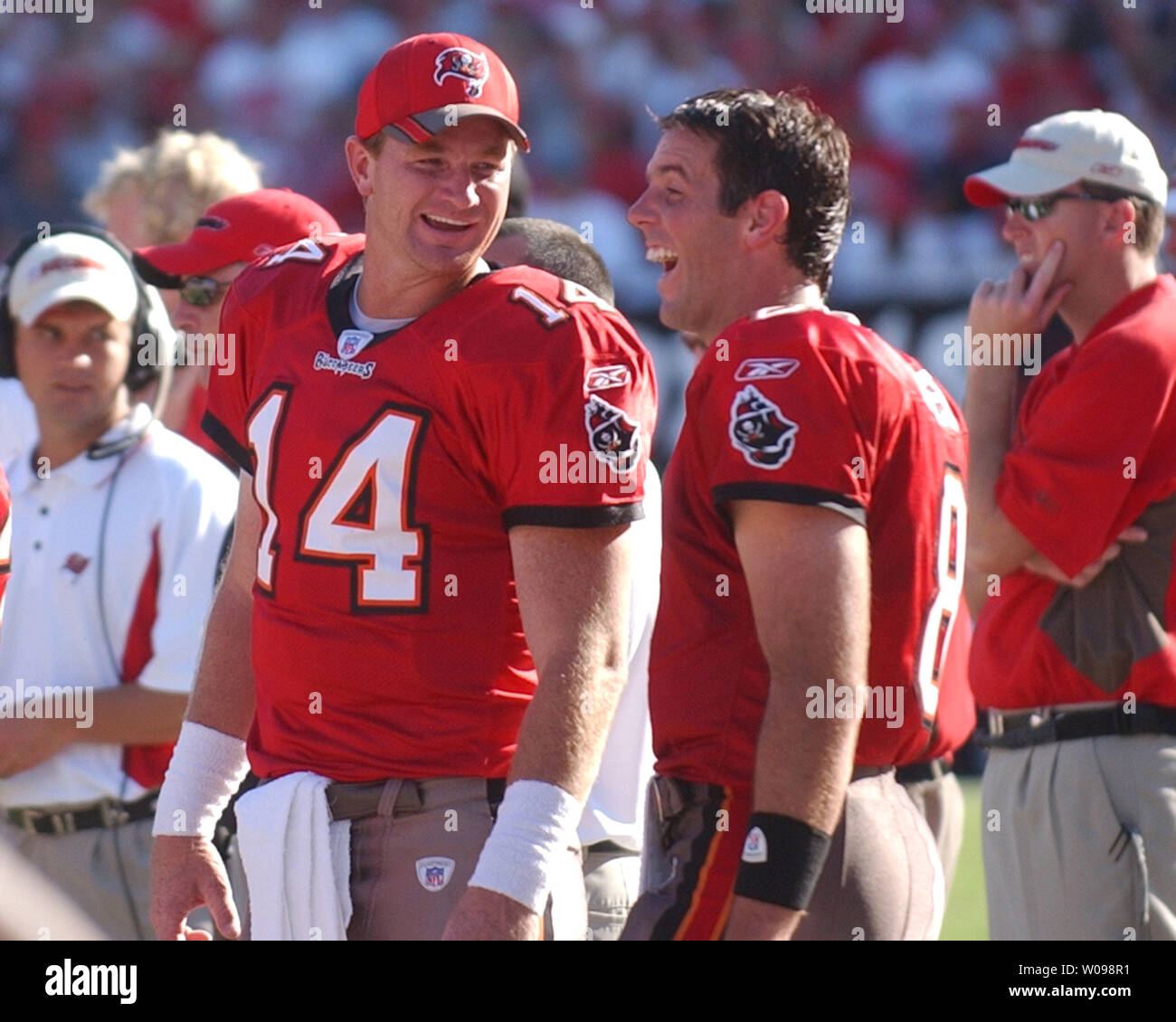 Tampa Bay Buccaneers' quarterbacks Brad Johnson (14) and Brian Griese