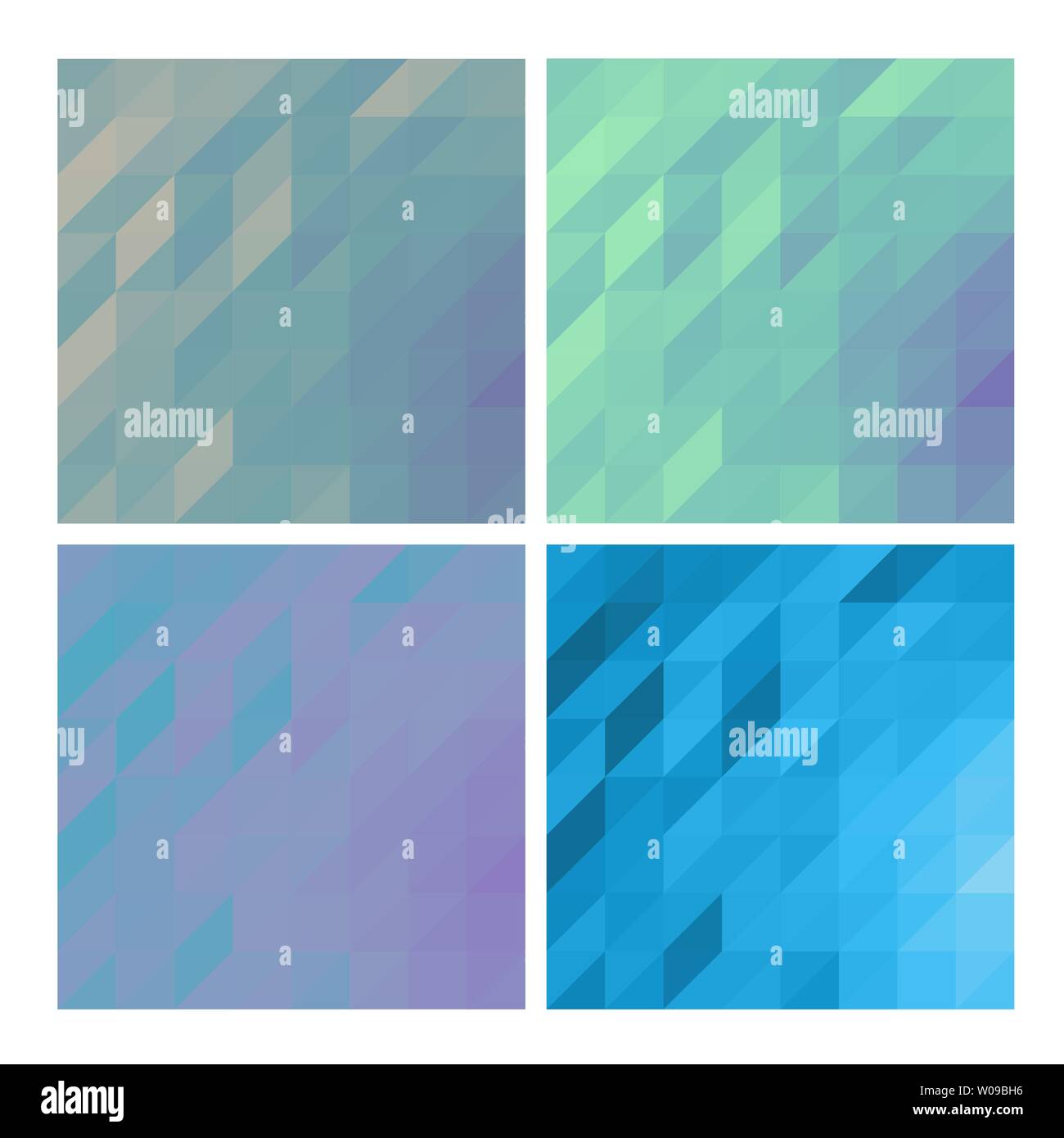 Low poly backgrounds set polygonal backdrops collection of pastel colored designs copy space cards in green and blue pastel palette Stock Vector