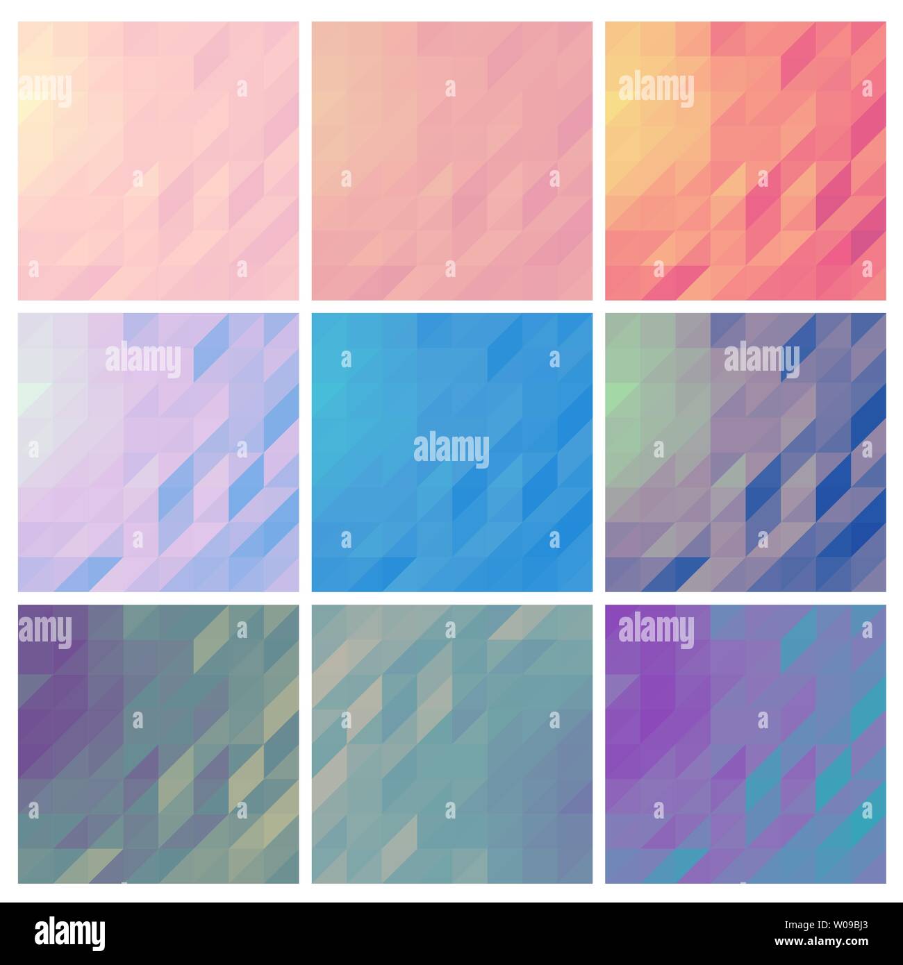 Low poly backgrounds set polygonal backdrops collection of pastel colored designs copy space cards in pink and blue pastel palette Stock Vector