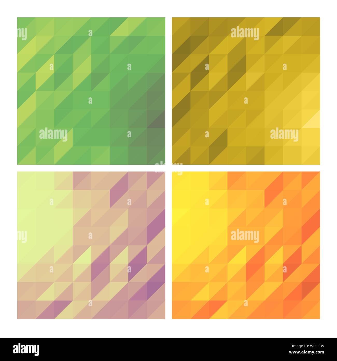 Low poly backgrounds set polygonal backdrops collection of pastel colored designs copy space cards in green and yellow pastel shades Stock Vector
