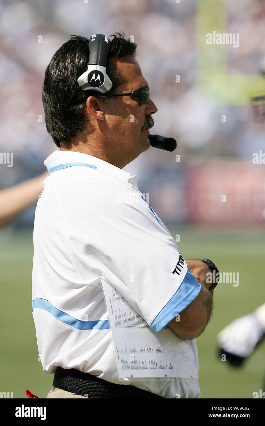 Tennessee Titans head coach Jeff Fisher watches as his Titans host the  visiting Jacksonville Jaguars at LP Field in Nashville, Tennessee on  September 7, 2008. The Titans defeated the Jaguars 17-10. (UPI