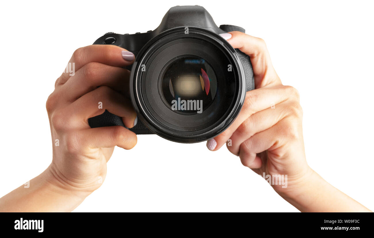 Black DSLR Camera isolated on white background Stock Photo - Alamy